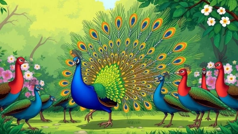 Câu đố về con công kiêu sa múa quạt lộng lẫy