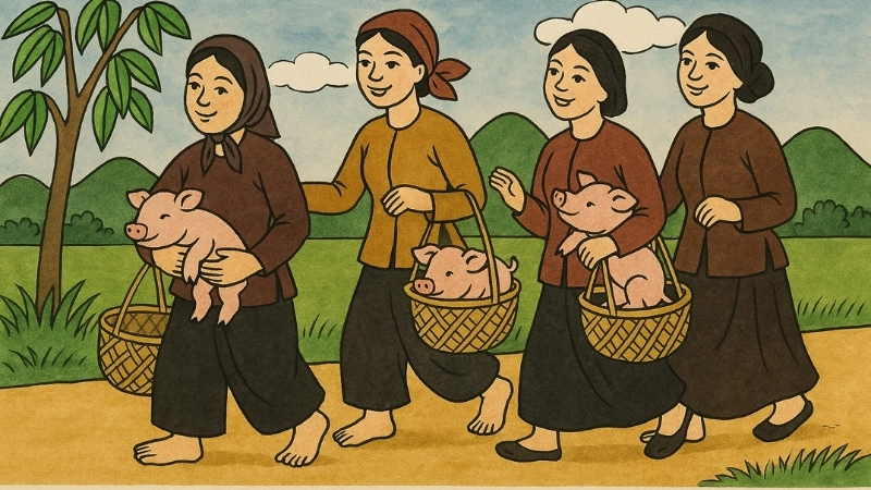 Giai điệu vui tươi của đồng dao Ba bà đi bán lợn con
