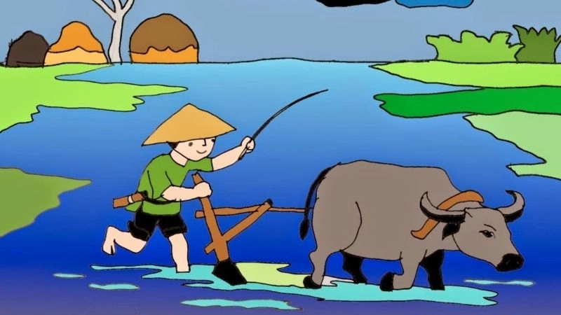 Đồng ruộng thân quen trong câu đố về nghề nông