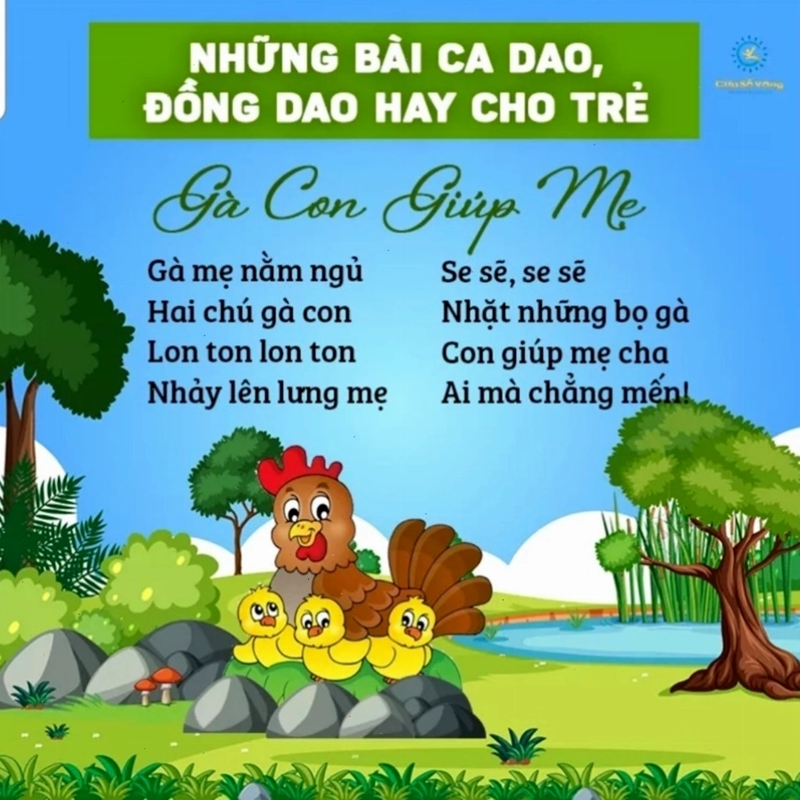 Bé chăm chú lắng nghe bài đồng dao gà con giúp mẹ