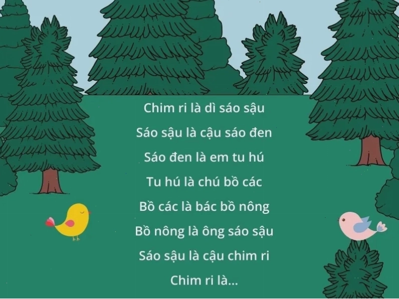 Bé chăm chú lắng nghe bài đồng dao về các loài vật