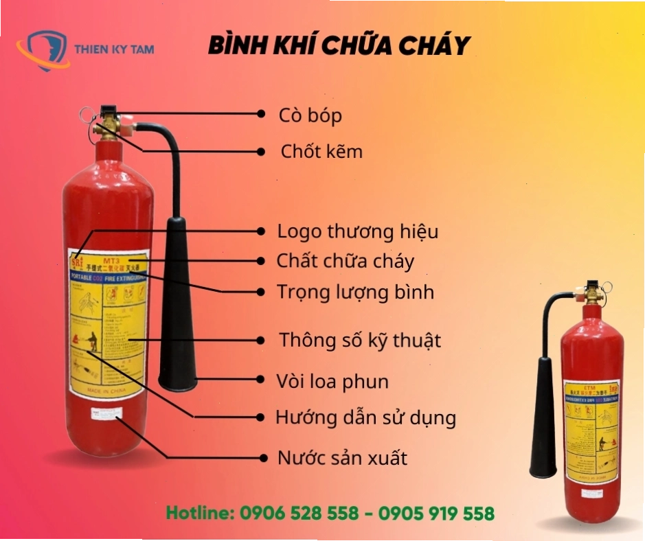 Bình chữa cháy khí CO2 với loa phun đặc trưng