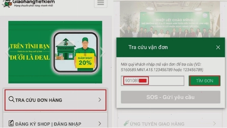 Chọn Tra cứu đơn hàng rồi nhập mã vận đơn GHTK