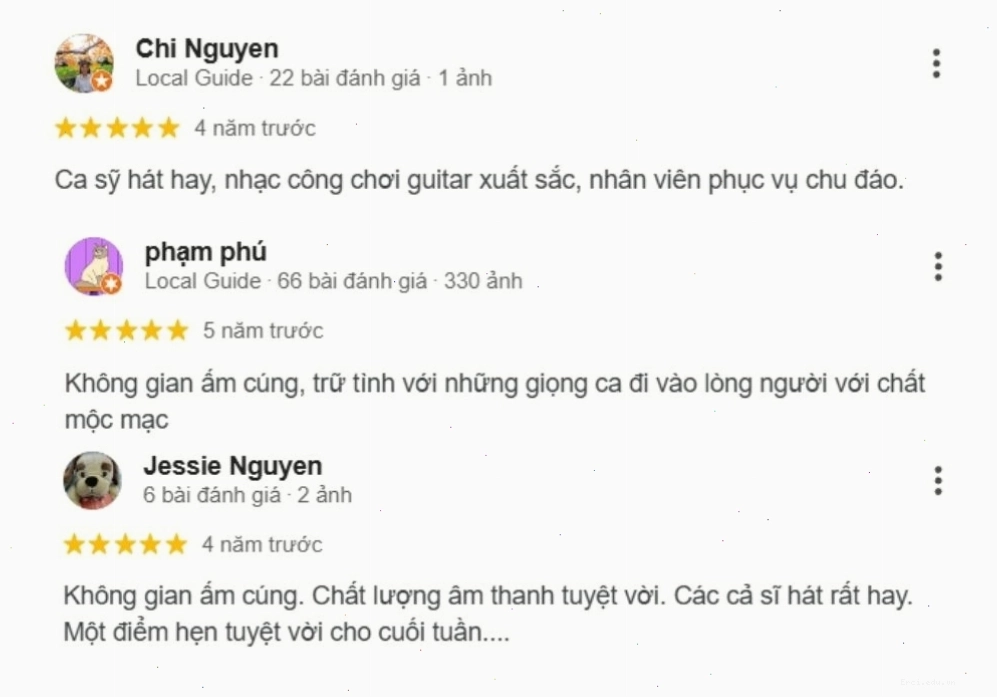 Đánh giá của khách hàng dành cho Phòng Trà Guitar Gỗ