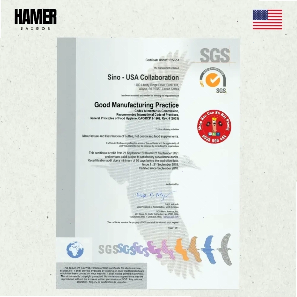 Giấy chứng nhận GMP cho kẹo sâm Hamer Mỹ