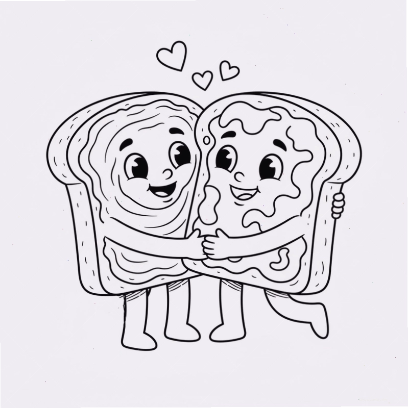 Hình tô màu đồ ăn cute với các nhân vật hoạt hình ngộ nghĩnh