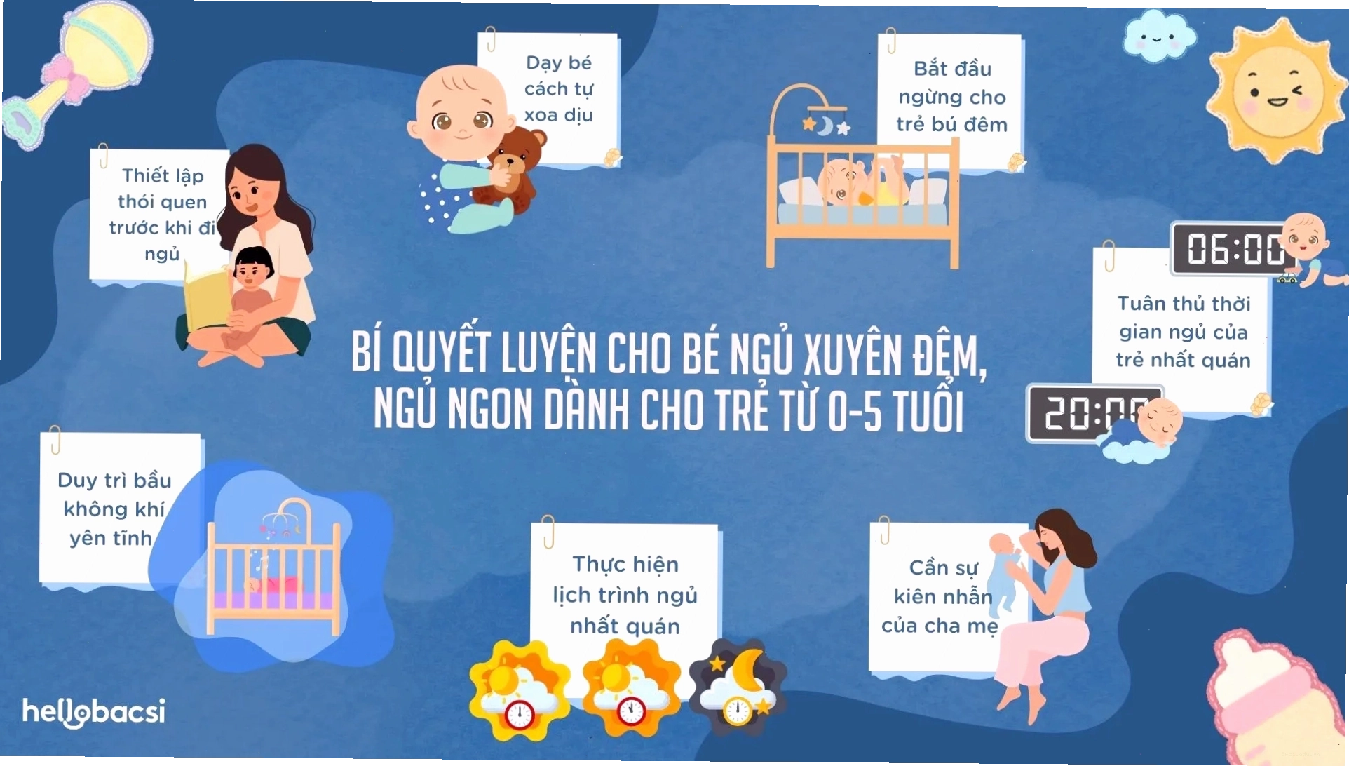 Infographic cách cho bé ngủ xuyên đêm hiệu quả