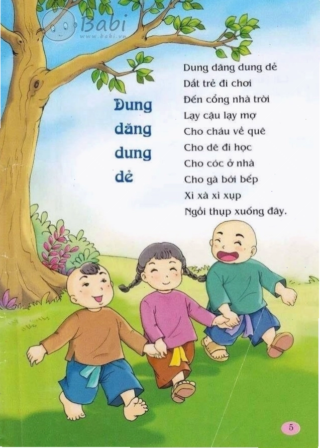 Lời bài hát đồng dao dung dăng dung dẻ minh họa bằng hình ảnh ngộ nghĩnh