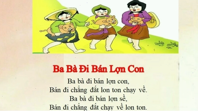 Minh họa bài đồng dao Ba bà đi bán lợn con