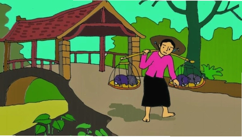 Minh họa bài đồng dao Đi cầu đi quán