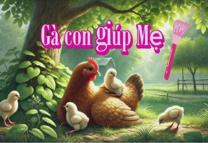 Minh họa bài đồng dao gà con giúp mẹ