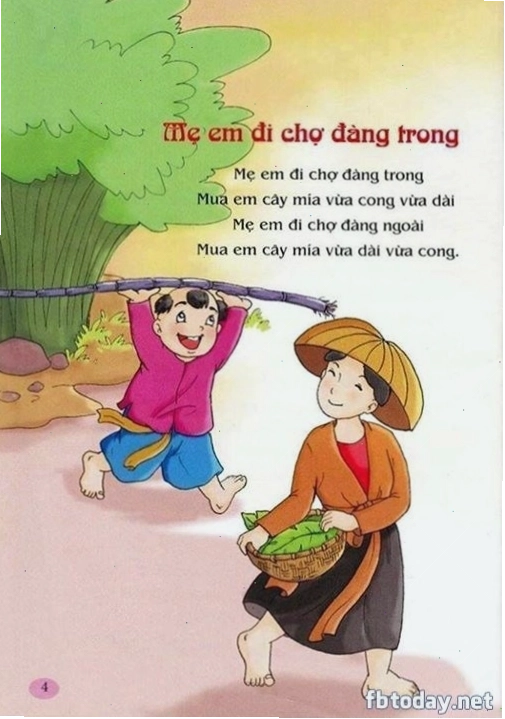 Minh họa bài đồng dao mẹ em đi chợ đàng trong