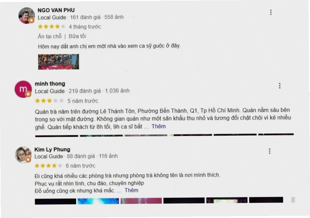 Nhận xét tích cực của khách hàng về Phòng Trà Không Tên