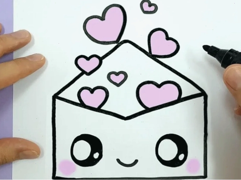 Phong bì dễ thương theo phong cách Kawaii với mắt to và trái tim hồng