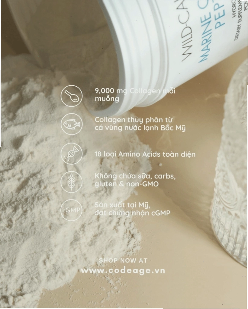 Sản phẩm Marine Collagen Peptides của Codeage với bao bì màu xanh dương đặc trưng