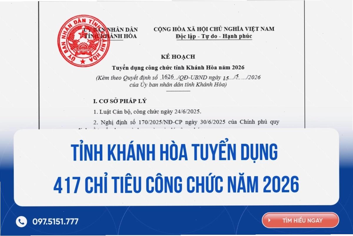Tỉnh Khánh Hòa kế hoạch tuyển dụng 417 chỉ tiêu công chức năm 2026
