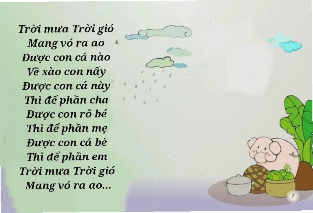 Trẻ em chăm chú lắng nghe bài đồng dao Trời mưa trời gió