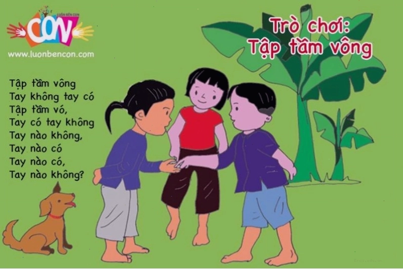 Trẻ em chơi trò chơi tập tầm vông vui vẻ