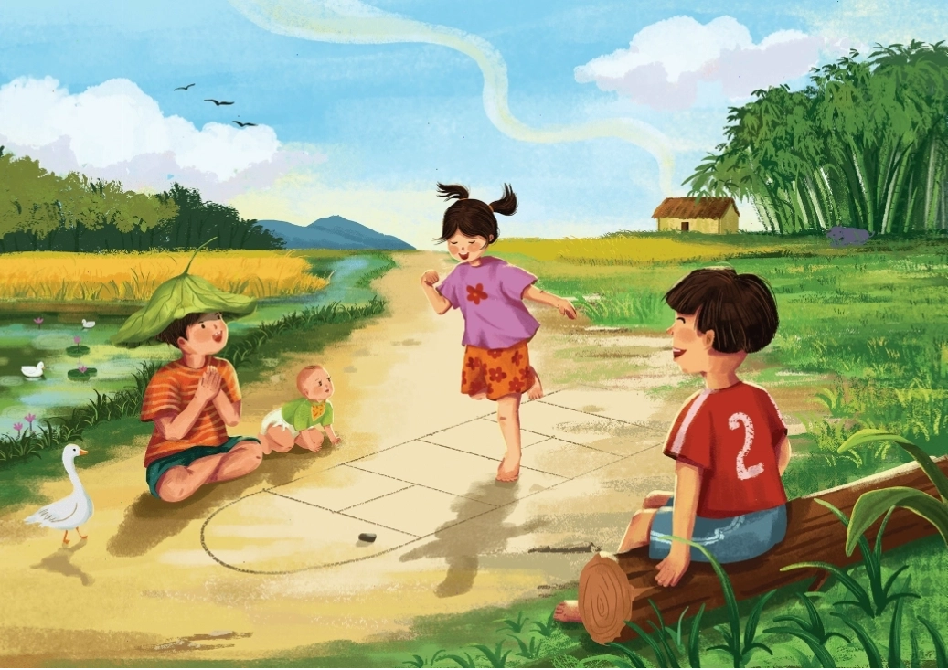 Trẻ em đang chơi trò kéo cưa lừa xẻ