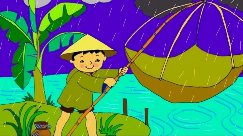 Trẻ em vui chơi dưới mưa