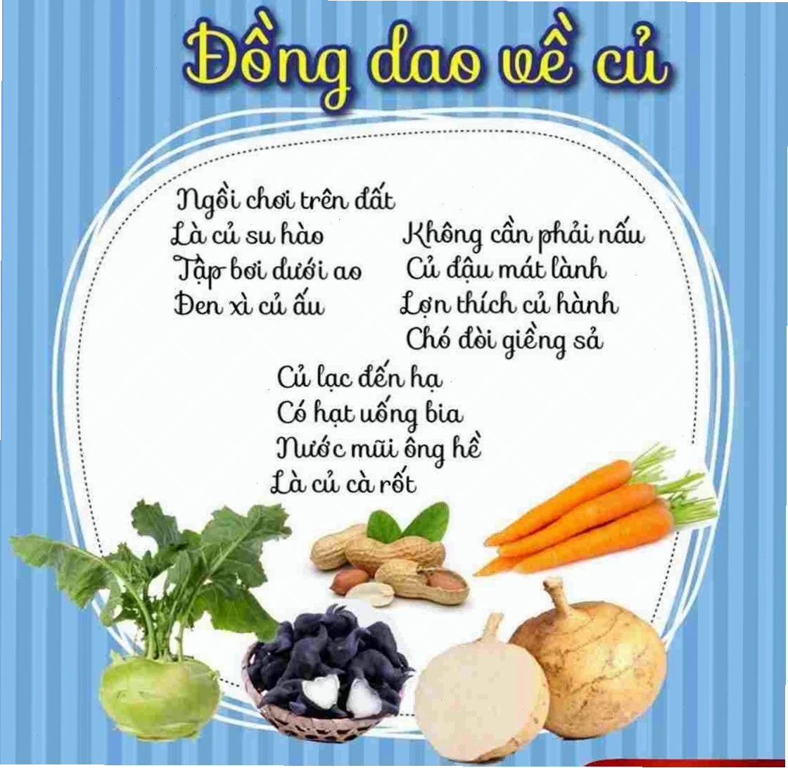 Trẻ em vui đùa với các loại củ trong bài đồng dao