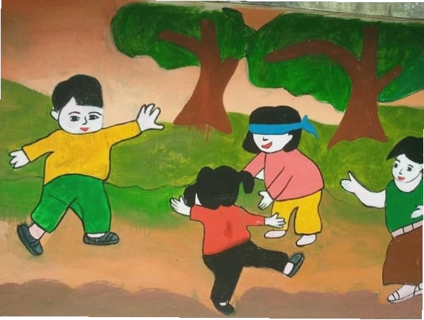 Trẻ em vui vẻ tham gia trò chơi dân gian