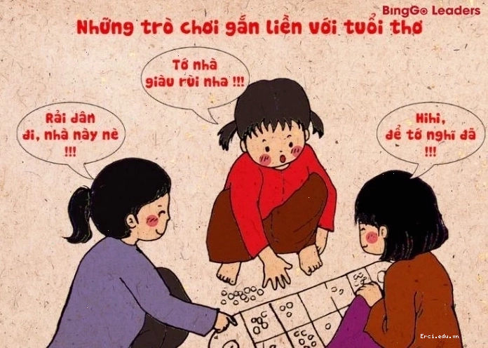 Trò chơi ô ăn quan được vẽ sinh động trên giấy