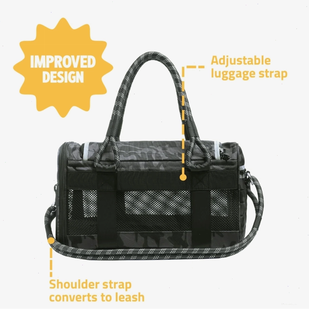 Close up of tear resistant mesh on a premium pet carrier