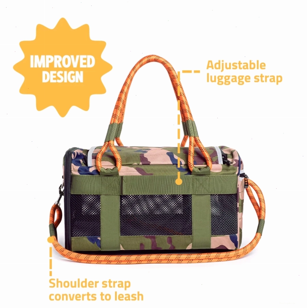 Roverlund Out of Office Pro Edition pet carrier in camo and orange