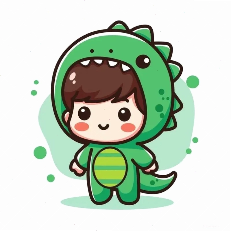 ảnh chibi khủng long đáng yêu màu xanh lá